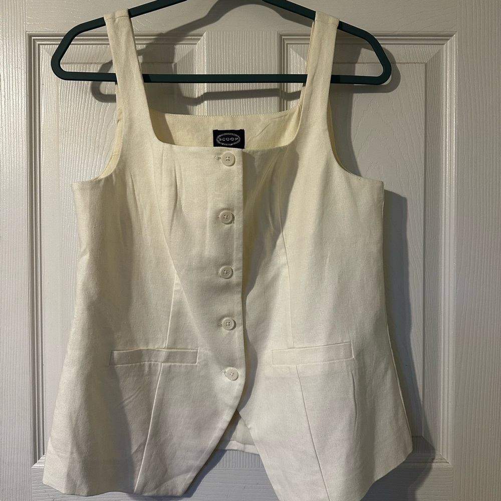Scoop Cream Button Front Linen Vest S